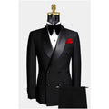 Black Shawl Satin Lapel Double Breasted Men's Set for Weddings Groomsmen Dances and Dinners Groom's Jacket and Pants