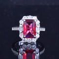 Dropshipping New Ruby Square Diamond Ring Luxury Engagement Treasure Opening Adjustable S925 Silver Filled Jewelry
