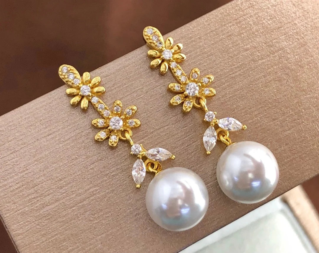 E1918 10-11mm DIY Natural Freshwater Pearl Charm Earrings Mounting Accessory 925 Sterling Silver Gold Plated  Jewelry for Women