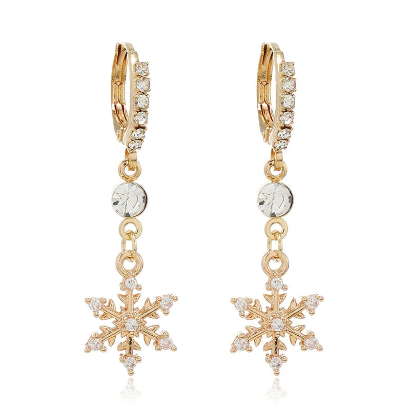 Hot Selling Ladies' Long Dangle Earrings Gold Plated Copper Snow Flower Butterfly Shape Fashionable Charm for Parties Special