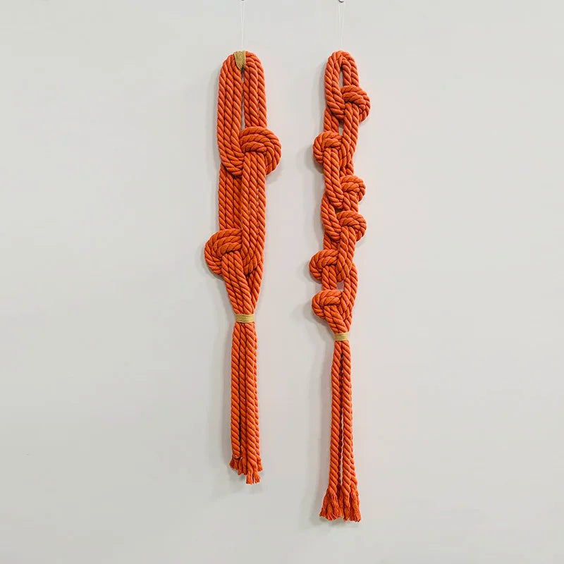 Handmade Unique Knotted Rope Art Orange Macrame Wall Hangings for Kids Room Decor