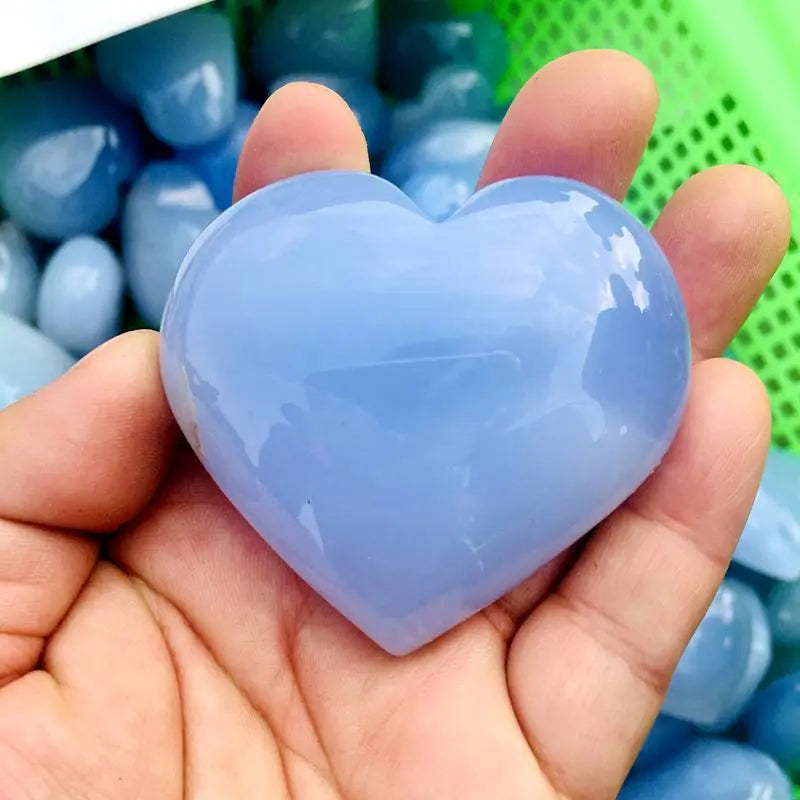 Natural Healing Gemstone Blue Chalcedony Crystal Heart for Home Decoration