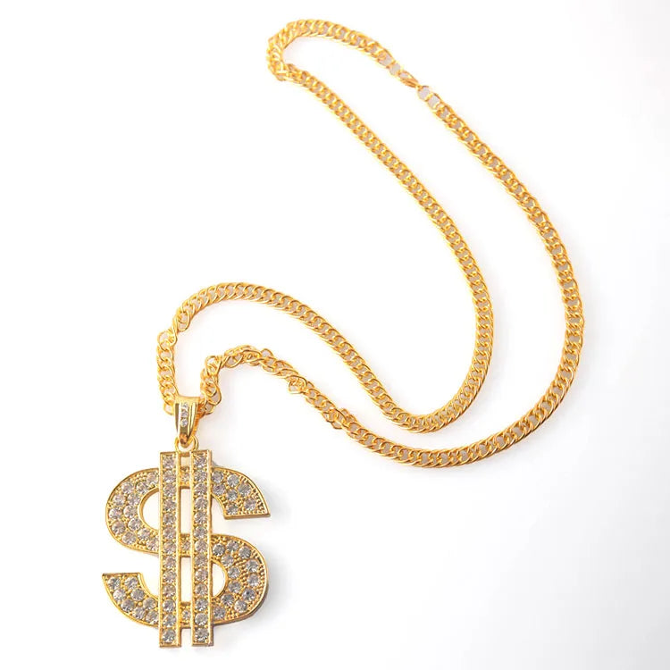 G641 Jewelry Hip Hop Punk Full Rhinestone Iced Out Zircon Money Dollar Pendant Men Gold Dollar Necklace