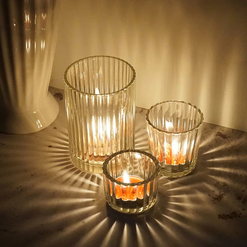 Hot Selling Transparent Clear Glass Tealight Candle Holder Home Decoration Christmas Printed Metal Stand for Weddings 7-Day