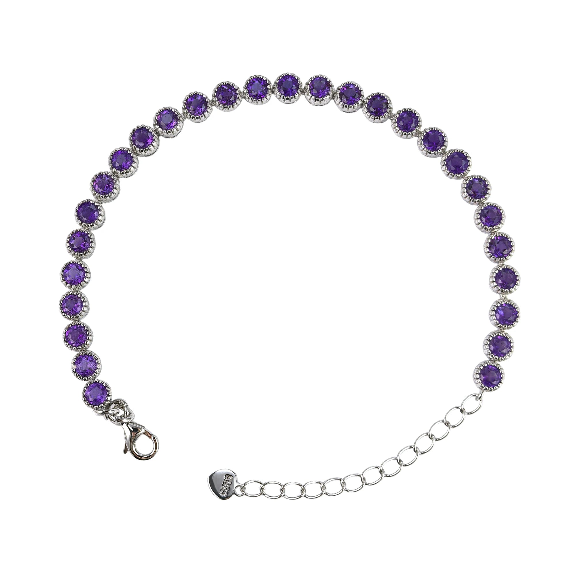 Elegant Rhodium Plated 925 Silver Natural Amethyst Bracelet for Women Fine Bracelets Daily Wear