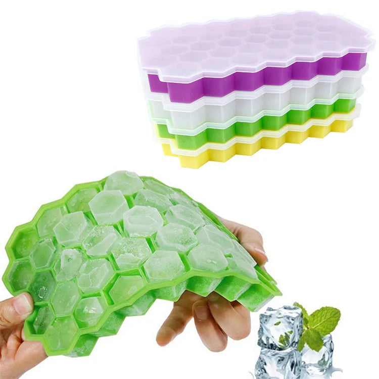 Stackable Food Grade Silicone Honeycomb Ice Cube Tray Ice Cream Maker Function Eco-Friendly Easy Release Reusable 37 Cavity