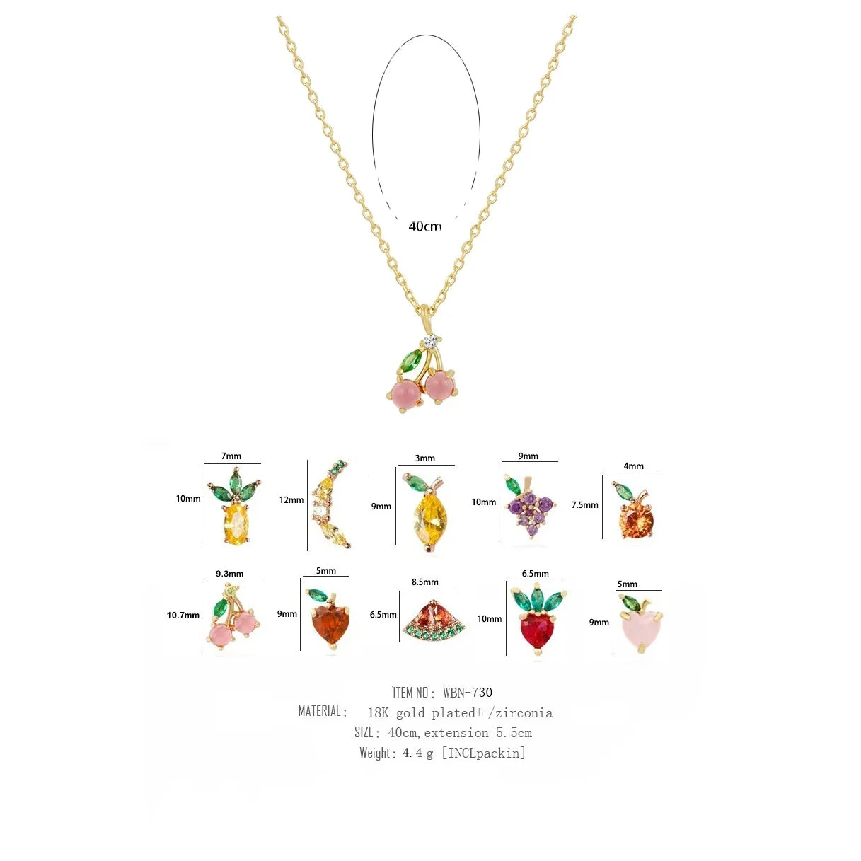 Vibrant Fruit Charm Pendant Necklace Colorful 3A Zircon 18K Gold Perfect Summer Style Jewelry Necklace