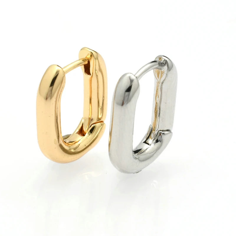High Quality No Fading Color 18K Real Gold Plating Rectangle Hoop Earrings for Fashion Women Jewelry