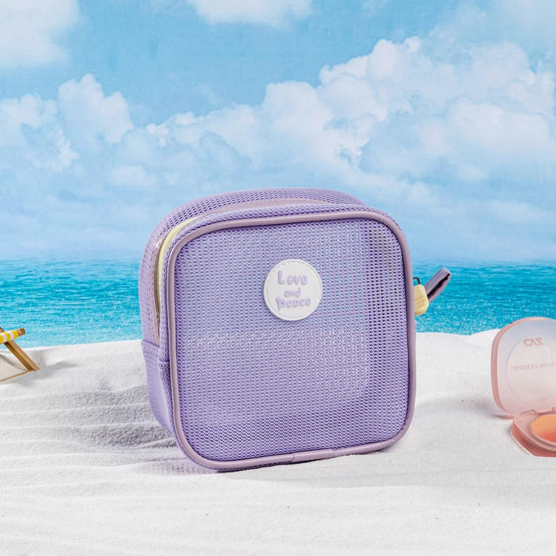 Summer Fashion Portable Lightweight Square Mesh Waterproof Beach & Swimming Cosmetic Bag