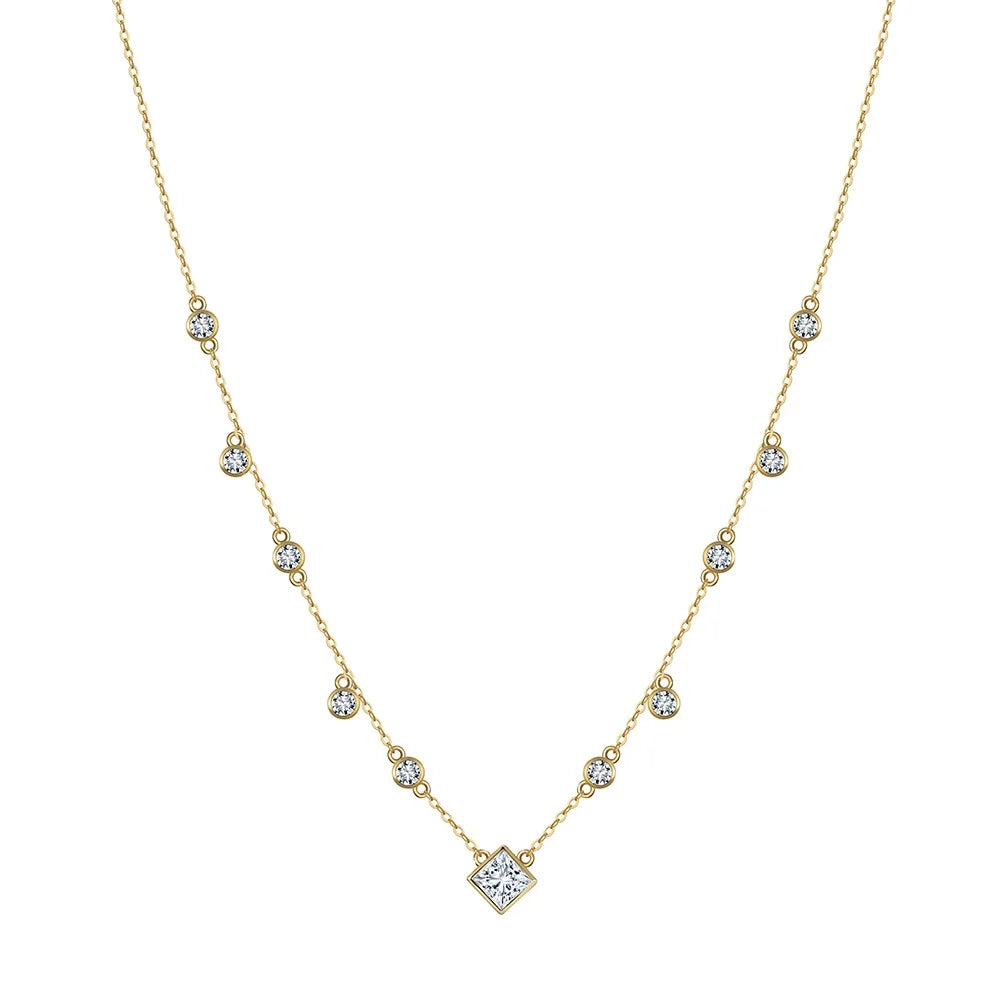 2024 NEW Wholesale Fashion Jewelry 925 Sterling Silver square Round Diamond Zircon Gold Plated Necklace Jewelry for Women