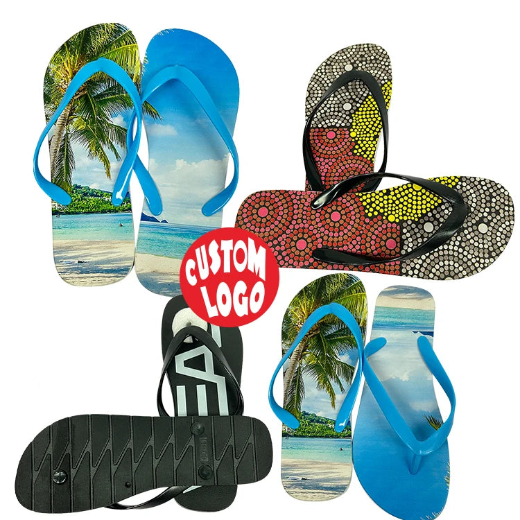 Eco Promotional Customized Printed Custom Logo Print Pvc Flipflops Beach Flip-Flops Slippers Cheap Wholesale Custom
