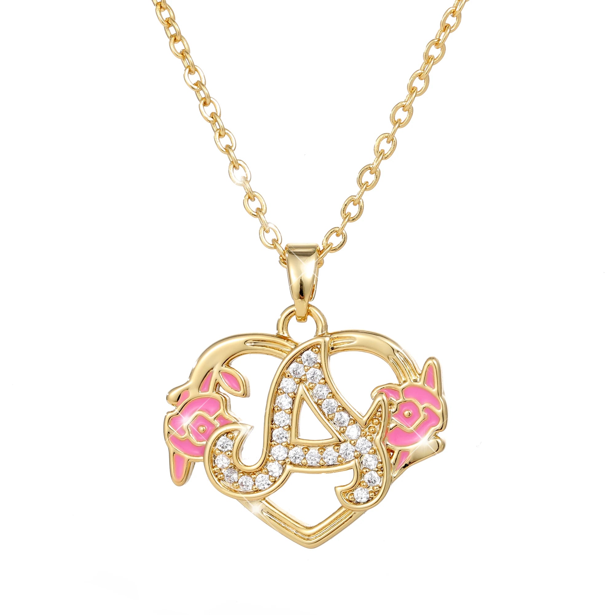 QIUHAN Personalized Birth Name Flower Necklace Heart Pendant Necklace Custom A-Z Letters Necklace