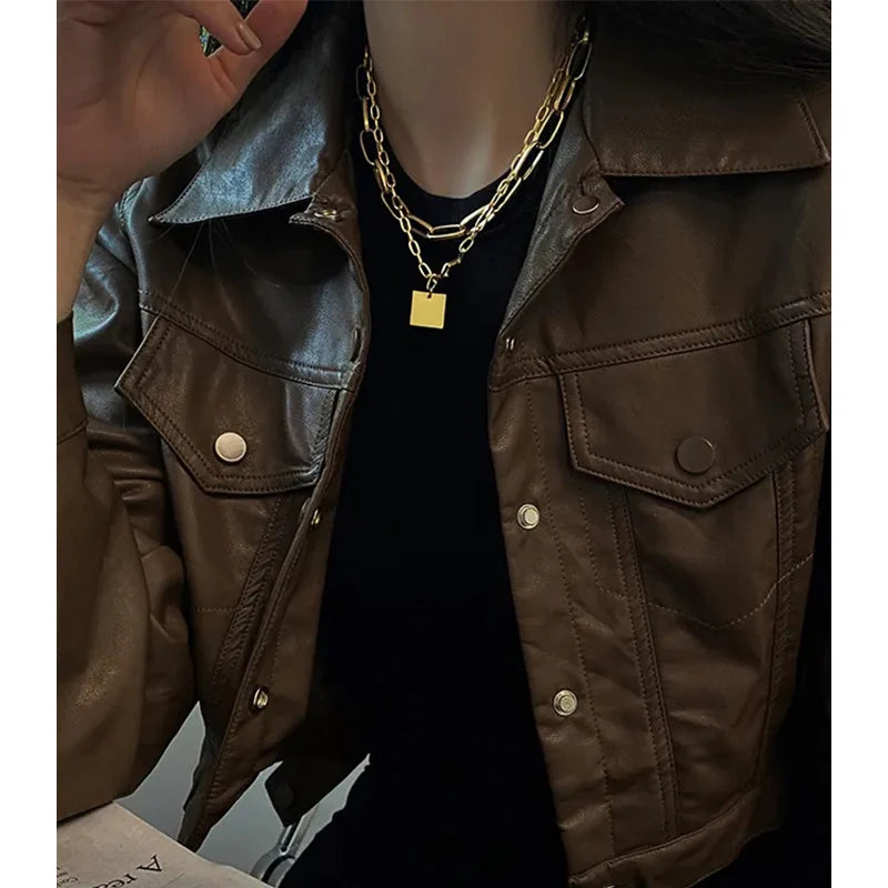 Rentro square Brand Necklace Wholesale New Niche Design Sense All-match Double Stack Wear Collarbone Chain