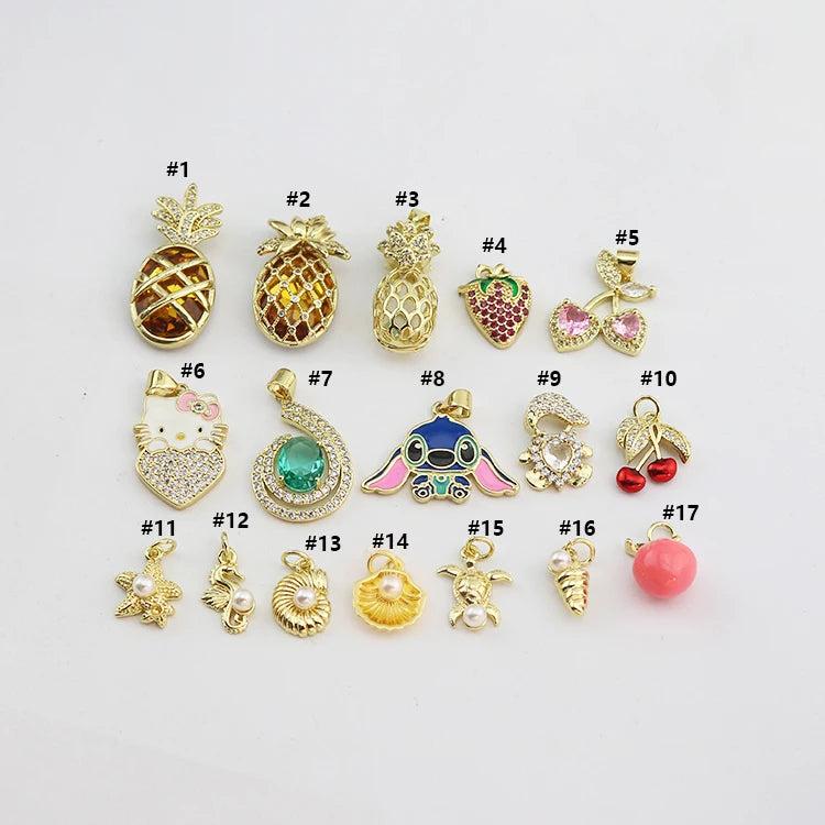 HD0005 18K Gold Plated Copper Mini Full Zircon Pineapple Fruit Cartoon Pendant