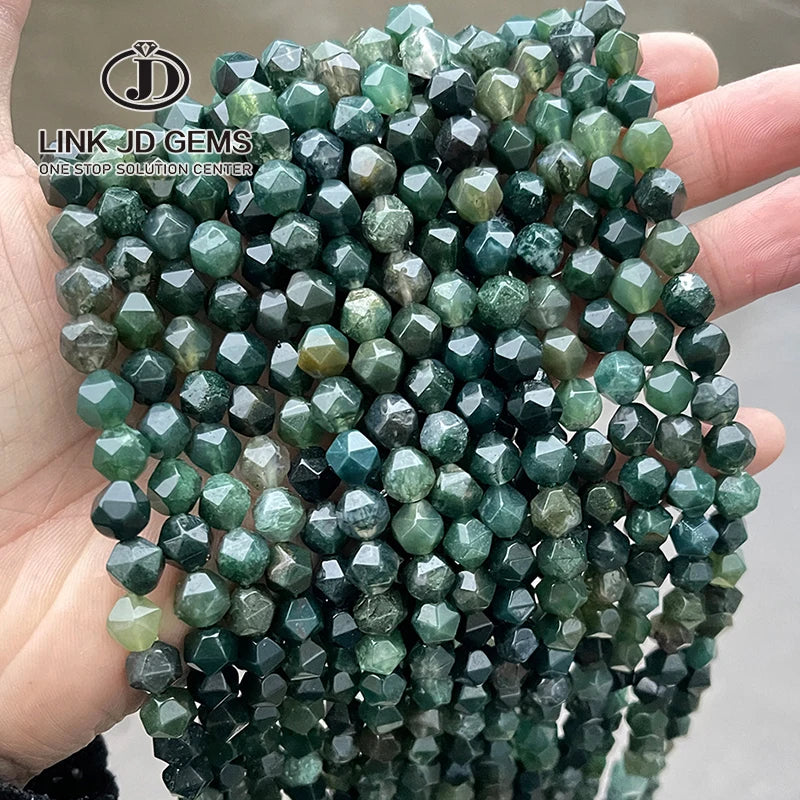 JD Wholesale Faceted Loose Gemstone Bead 6/8/10mm Natural Grass Agate Diamond Shape Beads for Jewelry Making