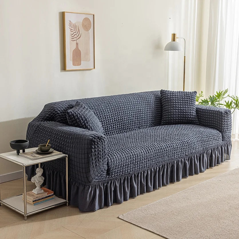 Wholesale Modern Solid Spandex Stretch 2 Seats Sofa Cover Set with Skirts for Hotel Living Room