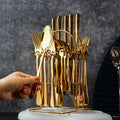 LOW MOQ 24pcs Stainless Steel Dinnerware Knife Fork Spoon Teaspoon Gold Cutlery Stand for Wedding