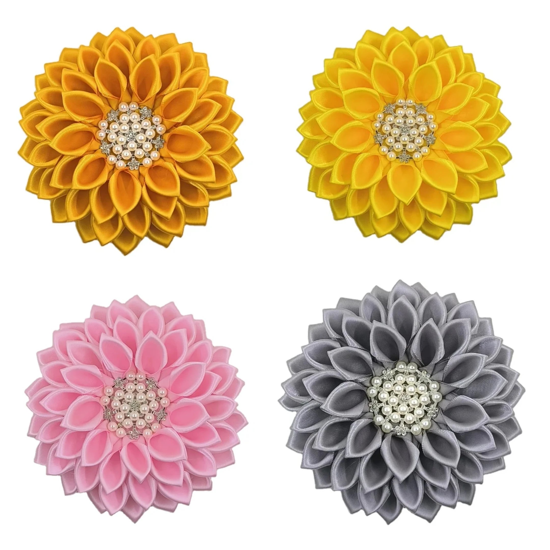 4.5 in 12.5cm Polyester Satin Ribbon Petal Flower Crystal Rhinestone Women's Wedding Engagement Party Gift Safety Pin Brooch