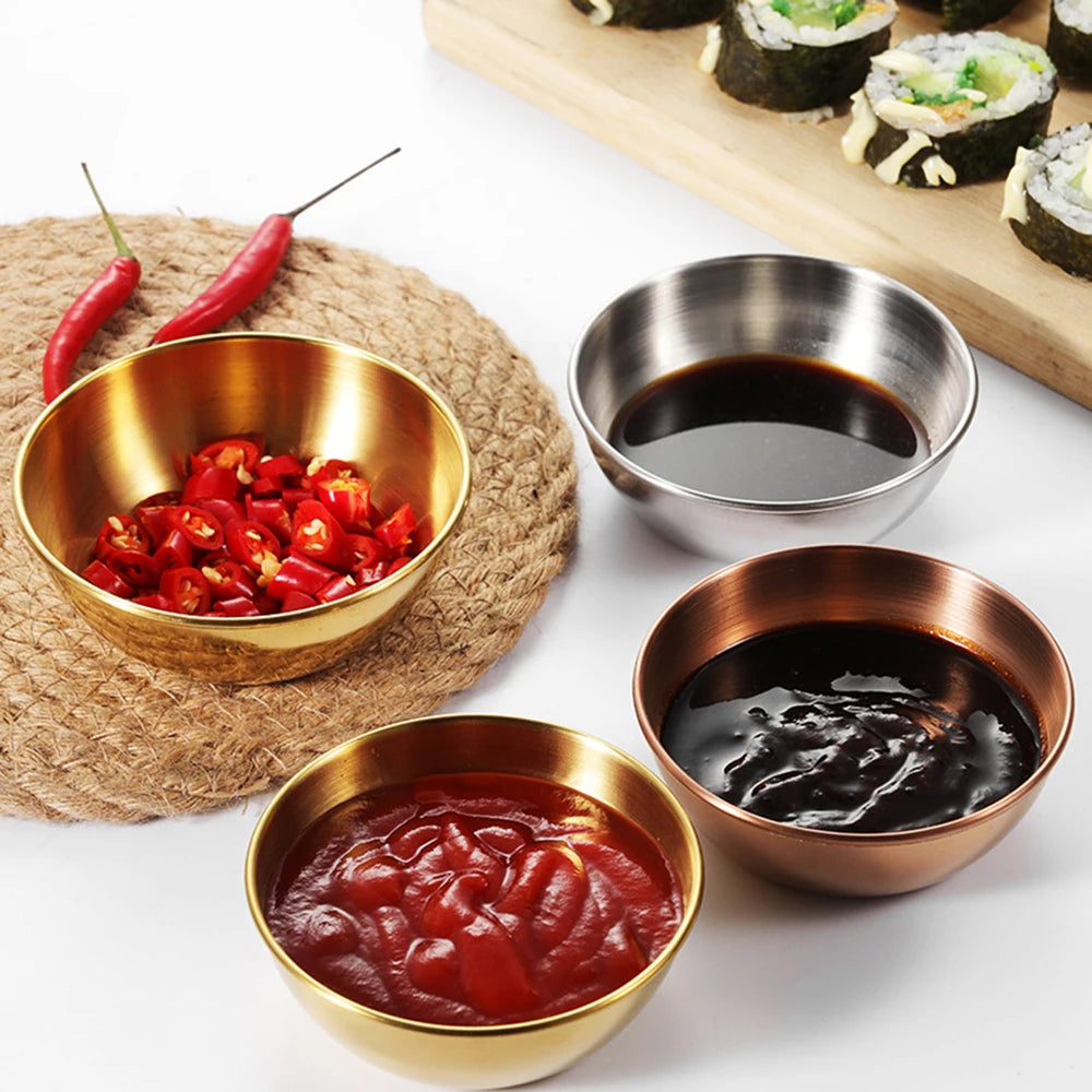 Golden Sauce Dish Appetizer Serving Tray Stainless Steel Sauce Dishes Spice Plates Kitchen Supplies Plates Spice Dish Plate