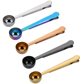 Multifunctional Long Handle Tea Coffee Bean Measuring Spoon Stainless Steel Coffee Scoop with Clip