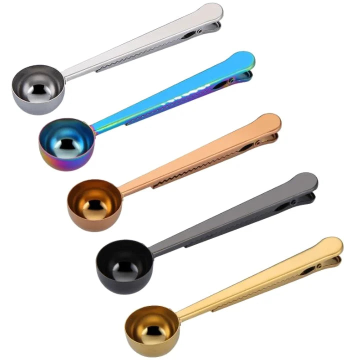 Multifunctional Long Handle Tea Coffee Bean Measuring Spoon Stainless Steel Coffee Scoop with Clip