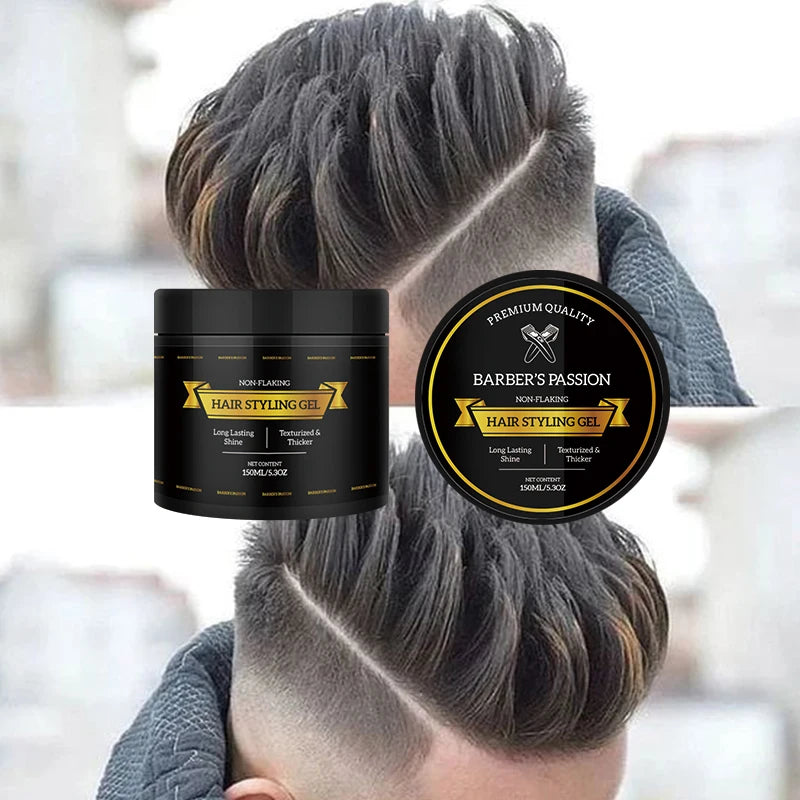Barbershop Non-sticky No Flakes Long-Lasting Hold Shine Control Hair Styling Gel for Men Dry Thick Frizzy Hair