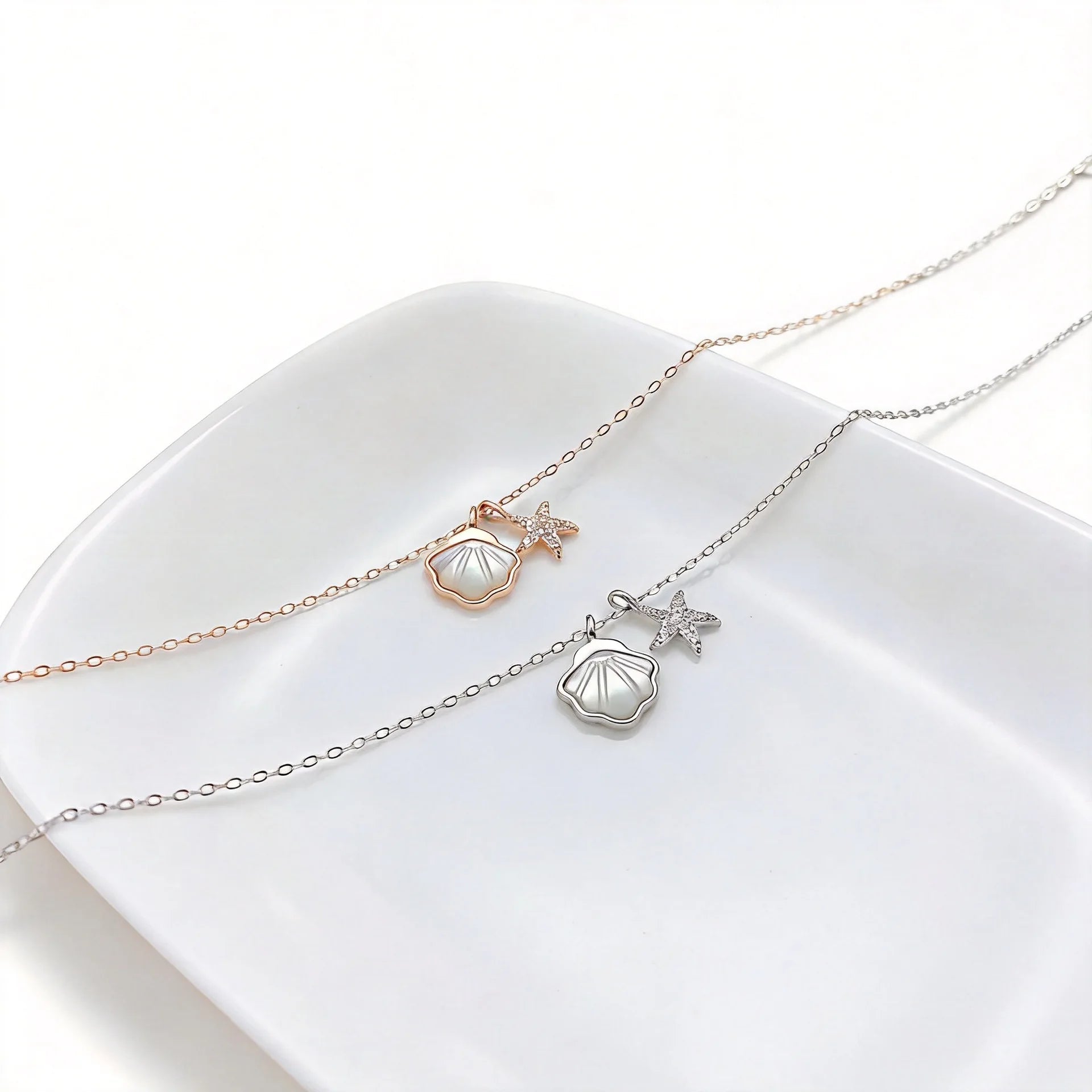 Hot Selling Fashion Zircon Shell Starfish Pendant Necklace for Women's Personalized Cross Chain 925 Silver Jewelry Wholesale