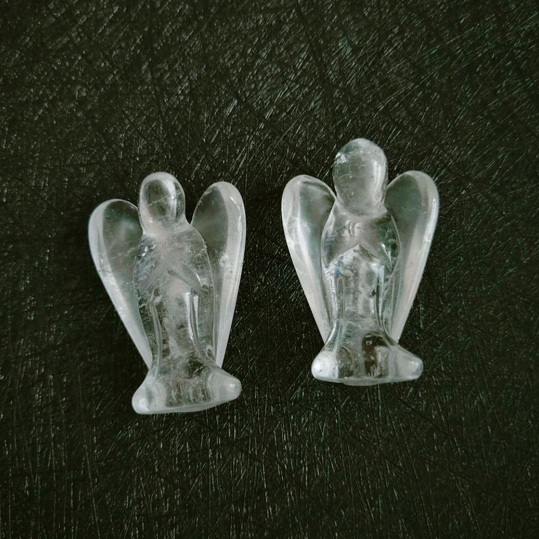 Huiying Hand Carved Stone 1.5 Inch Angel Statue Natural clear Quartz Religious Carving for Decoration Crafts