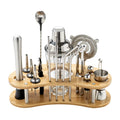 Cathylin BW23003 19pcs Bartending Kit Metal 304 Stainless Steel Bar Cocktail Shaker Set Wood Stand Rack 350-750ml Custom Logo
