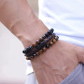 8mm Natural Tiger Eye Bead Bracelet Unisex Classic Style Stainless Steel Leather Alloy Fashionable Beaded Bracelets Men Women
