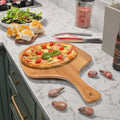 Ownswing 12-Inch Wooden Serving Tray with Bamboo Handle Food Grade Square Pizza Peel Paddle Cutting Board Stylish Nature Design