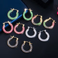 Elegant Round Shape 18k Gold Plated Blue Green Cubic Zircon Small Hoop Earrings for Women Fashion Design Boho Jewelry