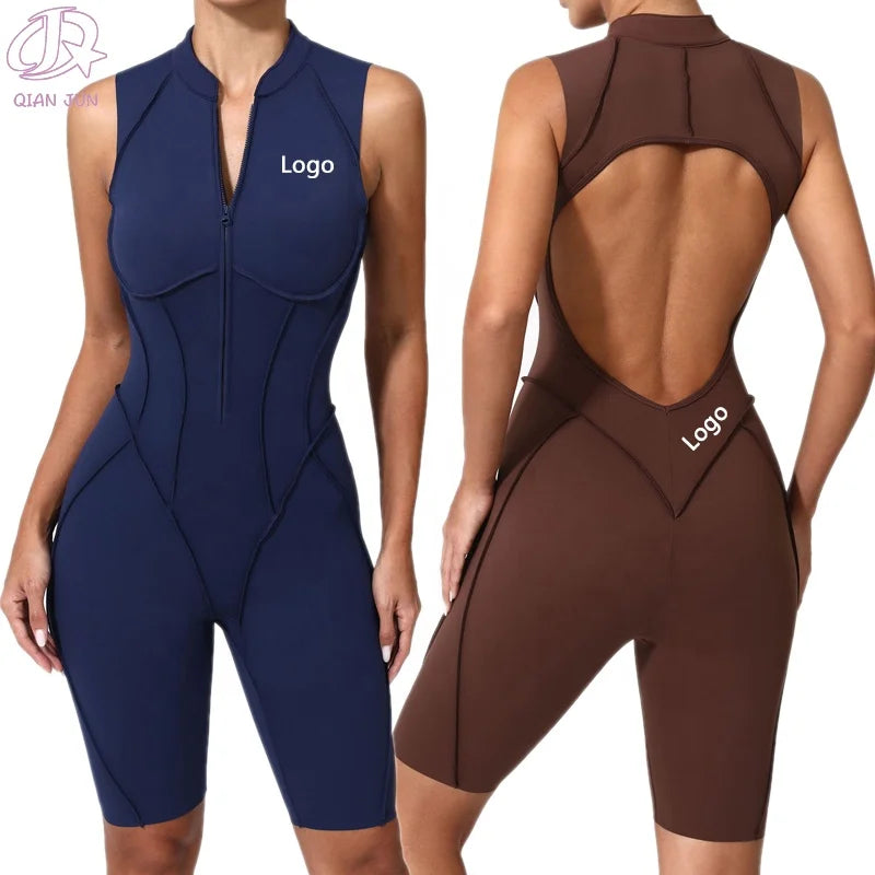 New Fashion Women's Workout Yoga Jumpsuit Backless Design Sleeveless Jumpsuit With Zipper