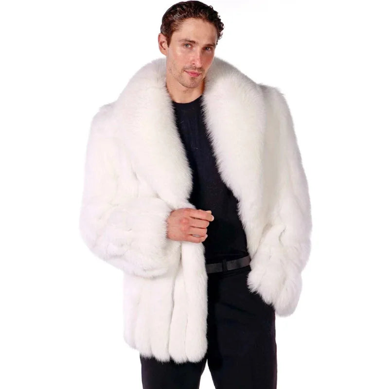 New Arrive Luxury Men Fur Winter Coat White Fur Collar Coat Real Fox Fur Jacket for Men