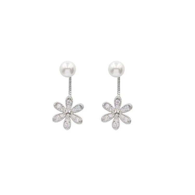 New Hot Fashion 925 Sterling Silver Sunflower Pearl Earrings for Women Girls Gift Fashion Jewelry 2021