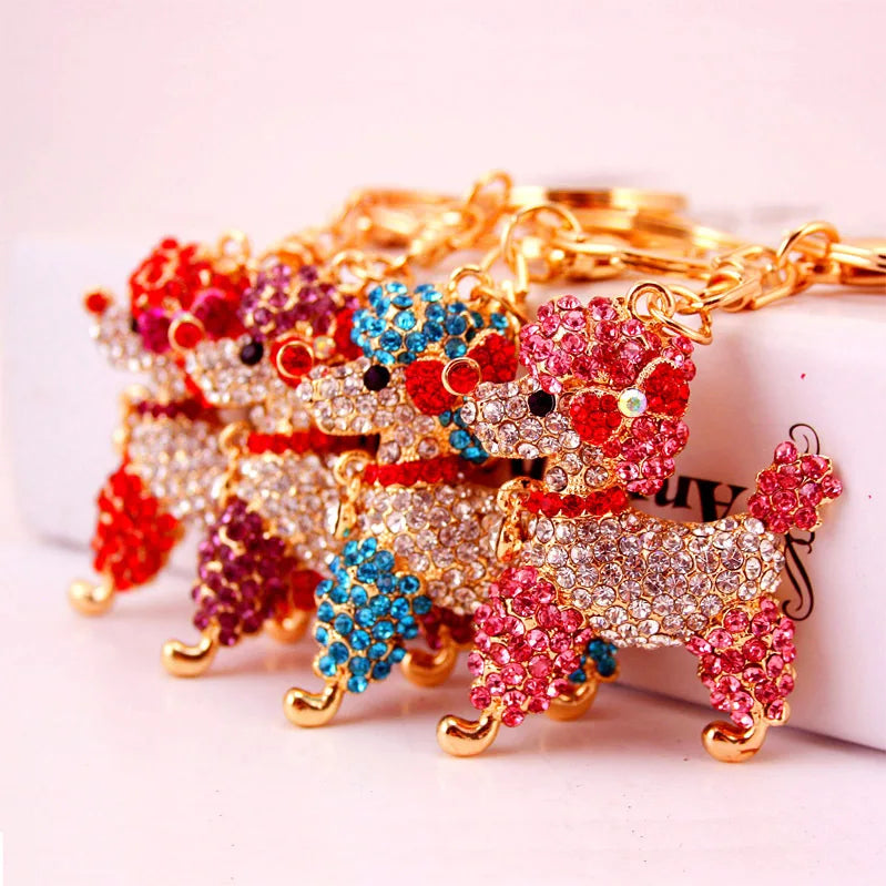 Environmental Protection Metal Zinc Alloy Gold Plated Animal Jewelry Keychain Poodle Dog Crystal Key Chain Dog