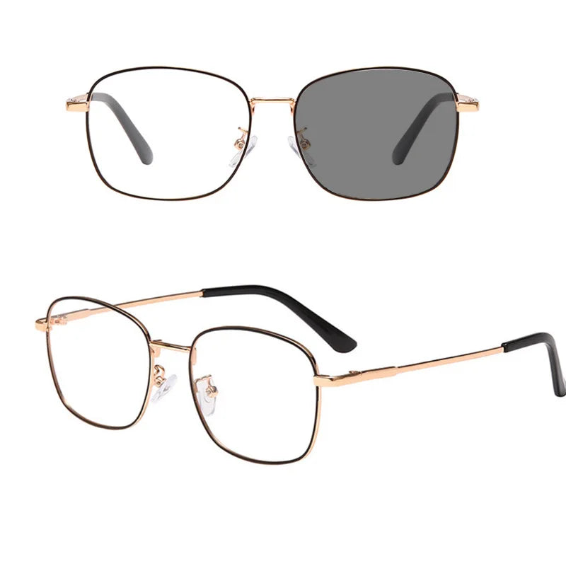 Cheap Stock Rectangle square Gold Metal Glasses Frame for Men Photochromic Anti Blue Light UV400 Glasses