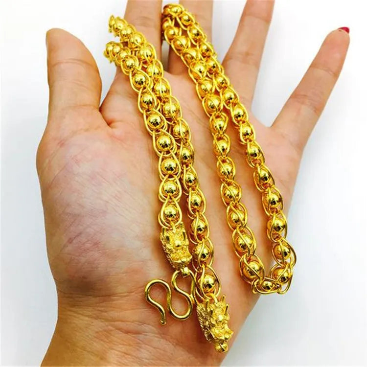 Gold Dubai Brass Fine Jewelry Men's Faucet Gold Plated Vacuum Plating Bead Necklace