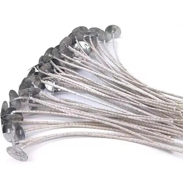 40-Pack 6-10cm Pre-Waxed Eco Candle Wicks for Soy Wax 100/Piece Thick Cotton with Base for Container & Pillar Candles