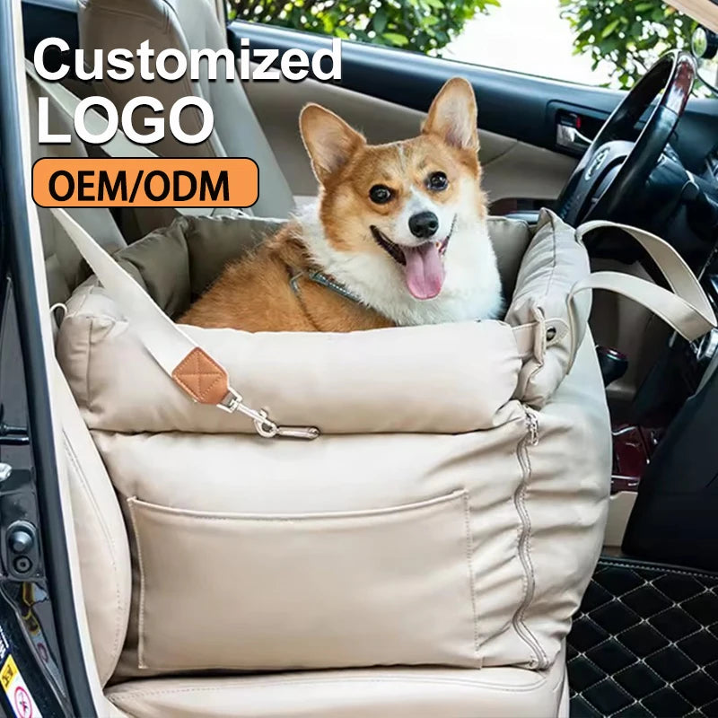 Customized LOGO Luxury Faux Leather Dog Car Seat Booster Bed Pet Car Seat Bed with Safety Buckle Luxury Dog Beds Pet Car Seat