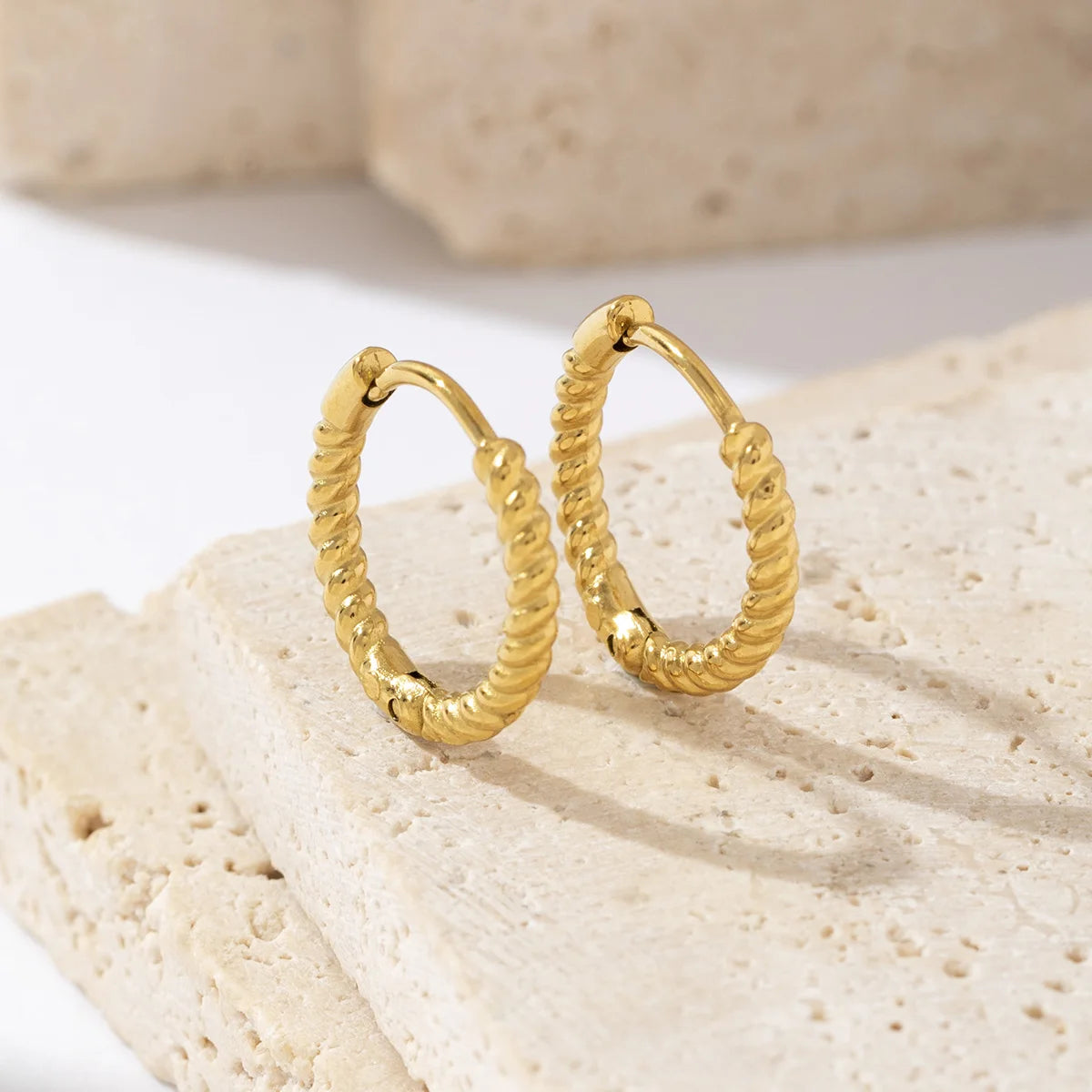 Women Simple Jewelry 18k Gold Hoop Earrings Twist Vintage Thread Stainless Steel Earrings