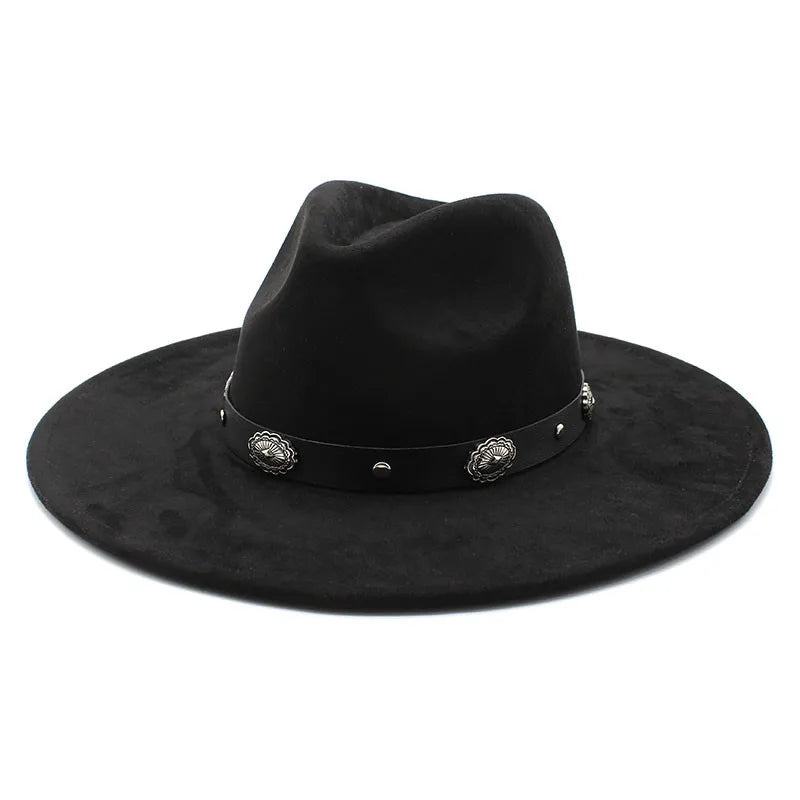 Wholesale Trendy Fashion Women MenSuede Fedora Hat Black Wide Brim Hat