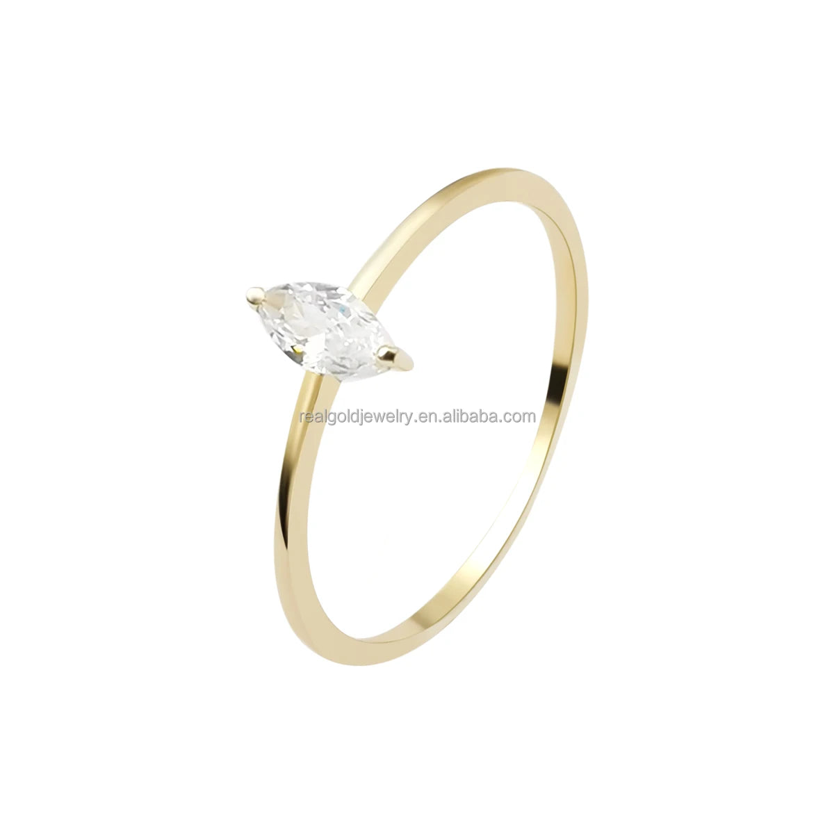 Wholesale Fashion 9k Real Gold Finger Ring Elegance Au375 Single Stone 9k Gold Ring Women Jewelry With Zircon