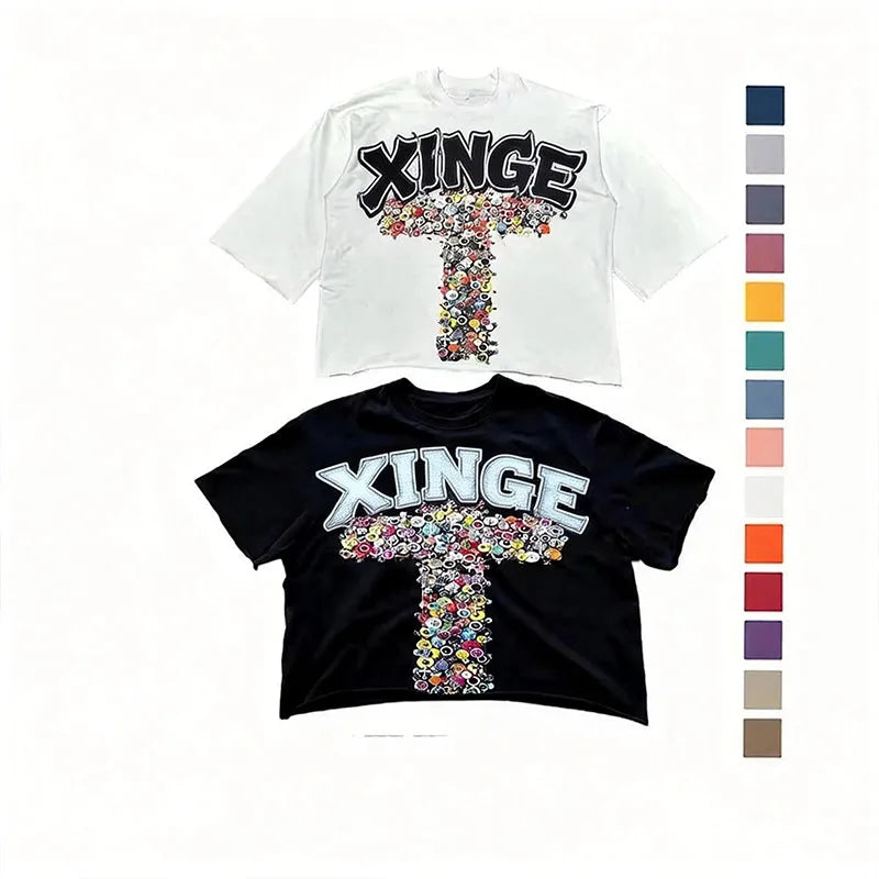 Custom Manufacturer Heavyweight Distressed Streetwear Cotton Vintage Shirts for Men Acid Wash Graphic Rhinestone  T Shirt