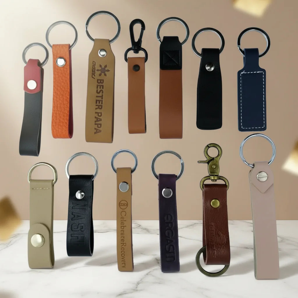 Custom Leather Keychain with Logo Personalized PU Genuine Leather Key Ring Manufacturer