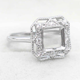 Semi Mount Ring 8*8mm Sterling Silver Square Shape Empty Frame Blank Claws Setting S925 Base Without Center Stone for Inlay DIY