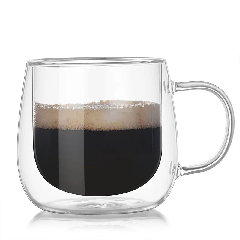 300ml 10oz Eco-Friendly Borosilicate Glass Tea Mugs Insulated Modern Design Customizable Logo Party Mouth Blown Hand Made PSC