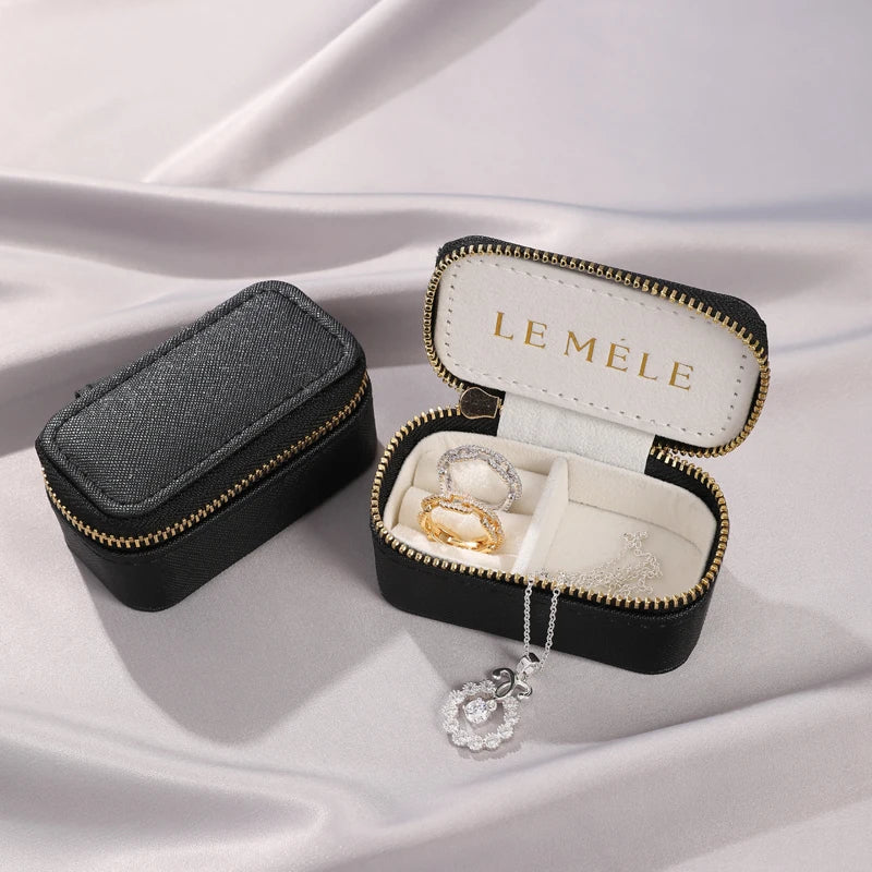 Custom Logo Velvet Travel Jewelry Boxes Portable Ring Zipper Leather Storage Mini Cute Jewellery Case Packaging Necklace Box
