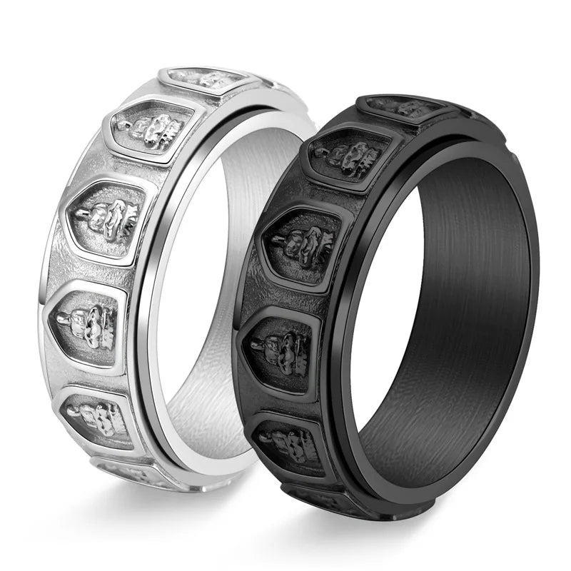 Wholesale Fashion Jewelry Stainless Steel Casting Buddha Finger Ring Rotating Anti Anxiety Decompression Spinner Rings for Men