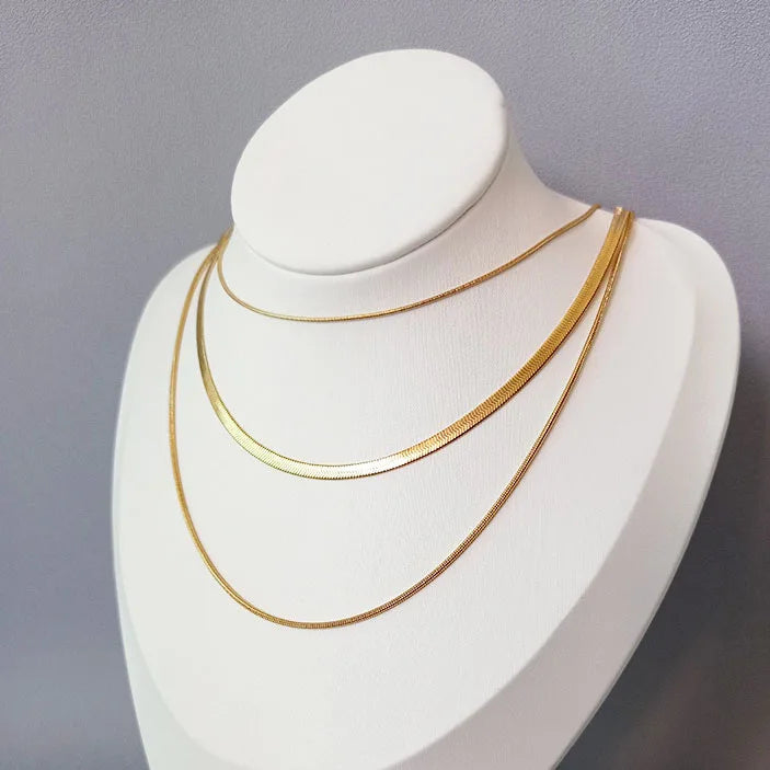 Multi Layer Flat Snake Chain Choker Necklaces Stainless Steel Herringbone Chain Necklaces Jewelry Set